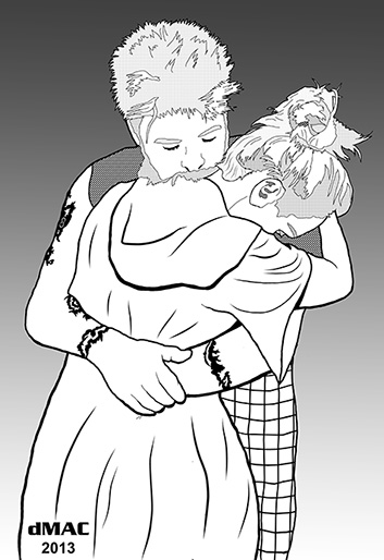 Pict warrior embracing his daughter
